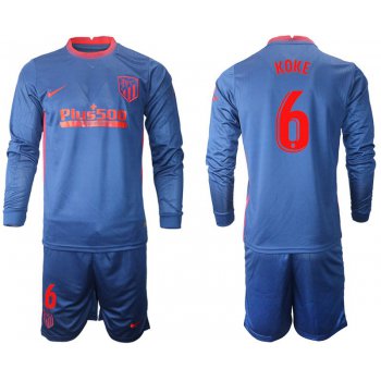 Men 2020-2021 club Atletico Madrid away long sleeves 6 blue Soccer Jerseys