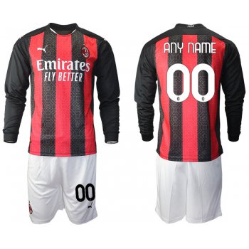 Men 2020-2021 club AC milan home long sleeve customized red Soccer Jerseys