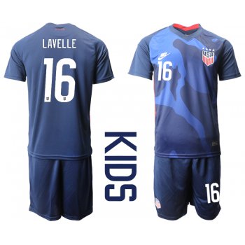 Youth 2020-2021 Season National team United States away blue 16 Soccer Jersey