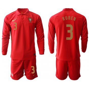Men 2021 European Cup Portugal home red Long sleeve 3 Soccer Jersey