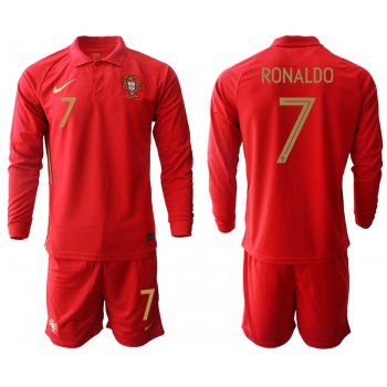 Men 2021 European Cup Portugal home red Long sleeve 7 Soccer Jersey2