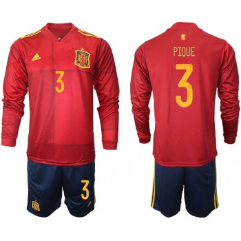 Men 2021 European Cup Spain home Long sleeve 3 soccer jerseys