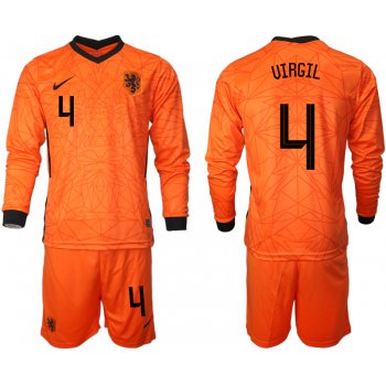 Men 2021 European Cup Netherlands home long sleeve 4 soccer jerseys