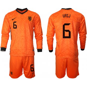 Men 2021 European Cup Netherlands home long sleeve 6 soccer jerseys