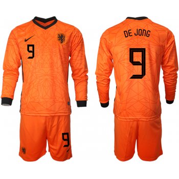 Men 2021 European Cup Netherlands home long sleeve 9 soccer jerseys