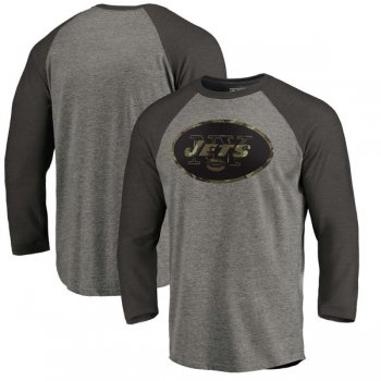 New York Jets NFL Pro Line by Fanatics Branded Black Gray Tri Blend 34-Sleeve T-Shirt