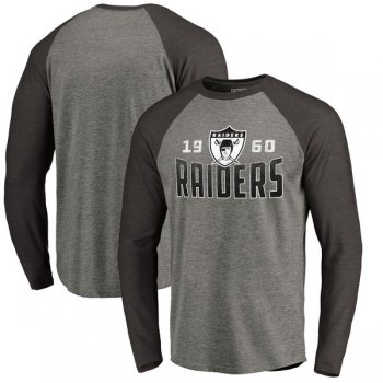 Oakland Raiders NFL Pro Line by Fanatics Branded Timeless Collection Antique Stack Long Sleeve Tri-Blend Raglan T-Shirt Ash