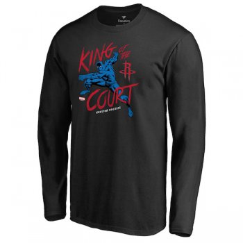 Men's Houston Rockets Fanatics Branded Black Marvel Black Panther King of the Court Long Sleeve T-Shirt