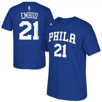 Men's Philadelphia 76ers 21 Joel Embiid adidas Royal Net Number T-Shirt