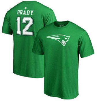 Men's New England Patriots 12 Tom Brady NFL Pro Line by Fanatics Branded Kelly Green St. Patrick's Day Icon Name & Number T-Shirt