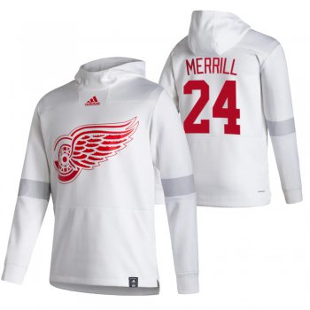 Detroit Red Wings #24 Jon Merrill Adidas Reverse Retro Pullover Hoodie White