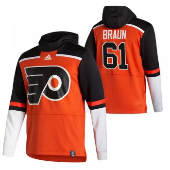 Philadelphia Flyers #61 Justin Braun Adidas Reverse Retro Pullover Hoodie Orange