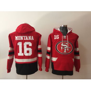 Men's San Francisco 49ers #16 Joe Montana NEW Red Pocket Stitched NFL Pullover Hoodie
