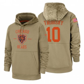 Chicago Bears #10 Mitchell Trubisky Nike Tan 2019 Salute To Service Name & Number Sideline Therma Pullover Hoodie