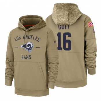 Los Angeles Rams #16 Jared Goff Nike Tan 2019 Salute To Service Name & Number Sideline Therma Pullover Hoodie