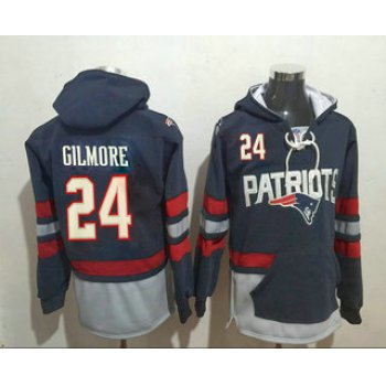Men's New England Patriots #24 Stephon Gilmore 2016 Navy Blue Team Color Stitched NFL Hoodie