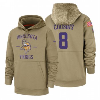 Minnesota Vikings #8 Kirk Cousins Nike Tan 2019 Salute To Service Name & Number Sideline Therma Pullover Hoodie