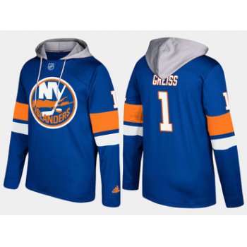 Adidas New York Islanders 1 Thomas Greiss Name And Number Blue Hoodie