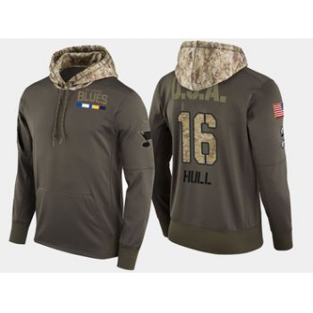 Nike St. Louis Blues 16 Brett Hull Retired Olive Salute To Service Pullover Hoodie