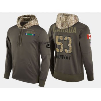 Nike Vancouver Canucks 53 Bo Horvat Olive Salute To Service Pullover Hoodie