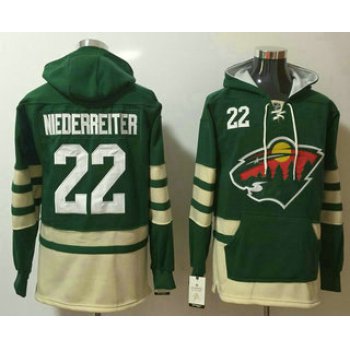 Men's Minnesota Wild #22 Nino Niederreiter Green Pocket Stitched NHL Old Time Hockey Pullover Hoodie