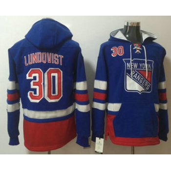 Men's New York Rangers #30 Henrik Lundqvist Royal Blue Pocket Stitched NHL Old Time Hockey Pullover Hoodie
