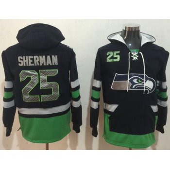 Nike Seattle Seahawks #25 Richard Sherman Navy Blue Green Name & Number Pullover NFL Hoodie