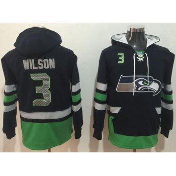 Nike Seattle Seahawks #3 Russell Wilson Navy Blue Green Name & Number Pullover NFL Hoodie