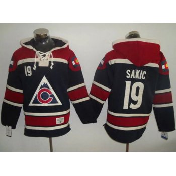 Avalanche #19 Joe Sakic Navy Blue Sawyer Hooded Sweatshirt Stitched NHL Jersey