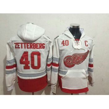 Red Wings 40 Henrik Zetterberg White All Stitched Hooded Sweatshirt