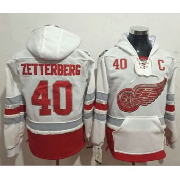 Red Wings #40 Henrik Zetterberg White Name & Number Pullover NHL Hoodie