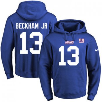 Nike Giants #13 Odell Beckham Jr Royal Blue Name & Number Pullover NFL Hoodie