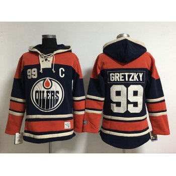 Men's Edmonton Oilers #99 Wayne Gretzky Old Time Hockey Navy Blue Hoodie