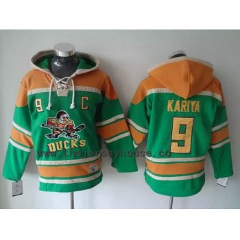 Men's Mighty Ducks Of Anaheim #9 Paul Kariya Old Time Hockey Green Hoodie