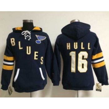St. Louis Blues #16 Brett Hull Navy Blue Women's Old Time Heidi NHL Hoodie
