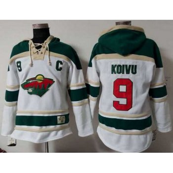 Wild #9 Mikko Koivu White Sawyer Hooded Sweatshirt Stitched NHL Jersey