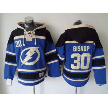 Men's Tampa Bay Lightning #30 Ben Bishop Old Time Hockey Blue Hoodie