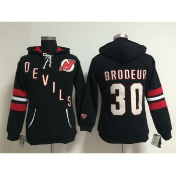 Old Time Hockey New Jersey Devils #30 Martin Brodeur Black Womens Hoodie