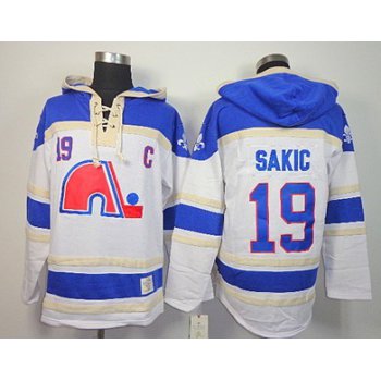 Old Time Hockey Quebec Nordiques #19 Joe Sakic White With Navy Blue Hoodie