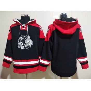 Men's Chicago Blackhawks Blank Black Ageless Must Have Lace Up Pullover Hoodie