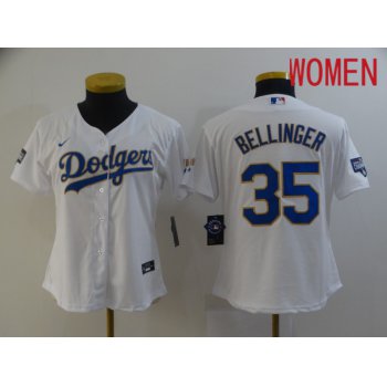 Women Los Angeles Dodgers 35 Bellinger White Game 2021 Nike MLB Jerseys