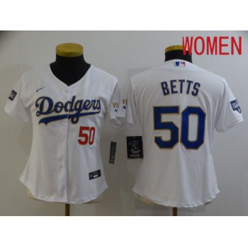 Women Los Angeles Dodgers 50 Betts White Game 2021 Nike MLB Jersey