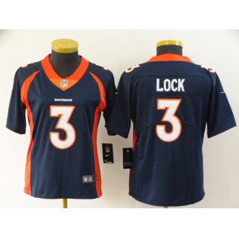 Women's Denver Broncos #3 Drew Lock Navy Blue Vapor Untouchable Stitched NFL Nike Limited Jersey