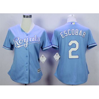 Kansas City Royals #2 Alcides Escobar Light Blue Women New Cool Base Jersey