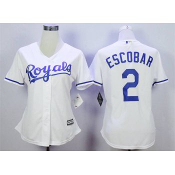 Kansas City Royals #2 Alcides Escobar White Women New Cool Base Jersey