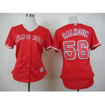 Women's LA Angels Of Anaheim #56 Kole Calhoun Alternate Red 2015 MLB Cool Base Jersey