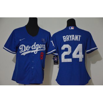Women's Los Angeles Dodgers #24 Kobe Bryant Blue KB Patch Stitched MLB Cool Base Nike Jersey