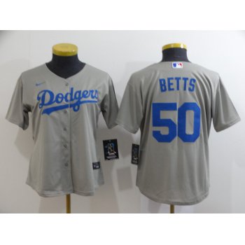 Women's Los Angeles Dodgers #50 Mookie Betts Gray Stitched MLB Cool Base Nike Jersey