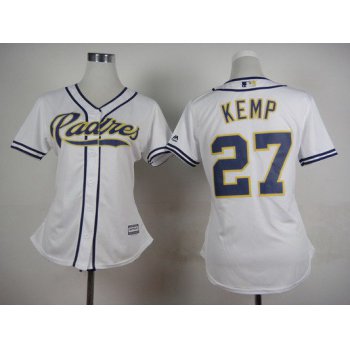 Women's San Diego Padres #27 Matt Kemp Home White 2015 MLB Cool Base Jersey