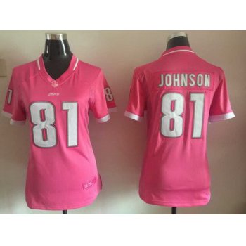Women's Detroit Lions #81 Calvin Johnson Pink Bubble Gum 2015 NFL Jersey